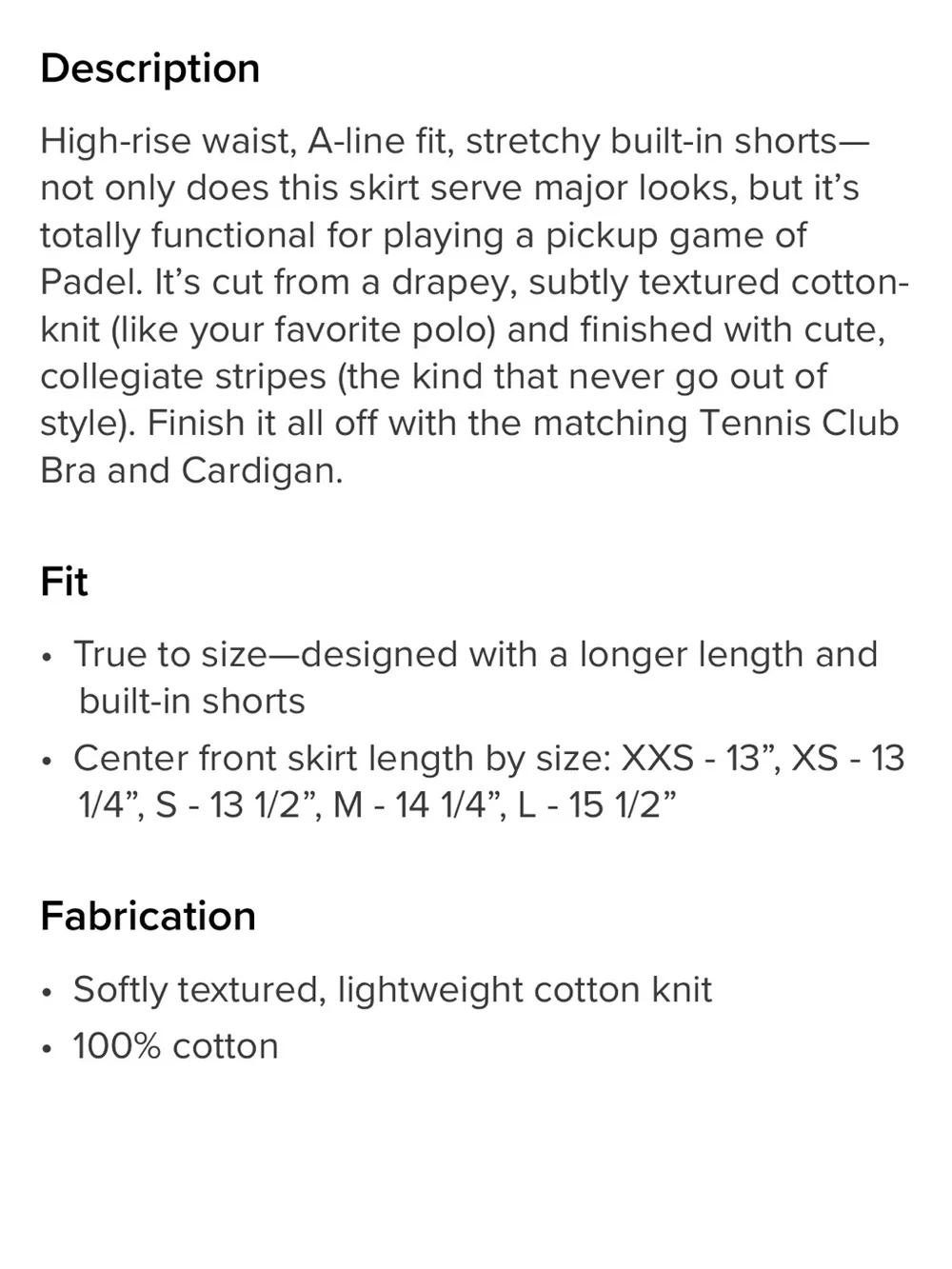 ALO Tennis Club Sweater Knit Skirt size M